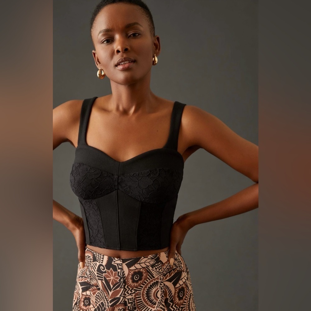 ‼️RARE‼️🎸Anthropologie🎸🔥NWT🔥Lace Corset Top in Black— S